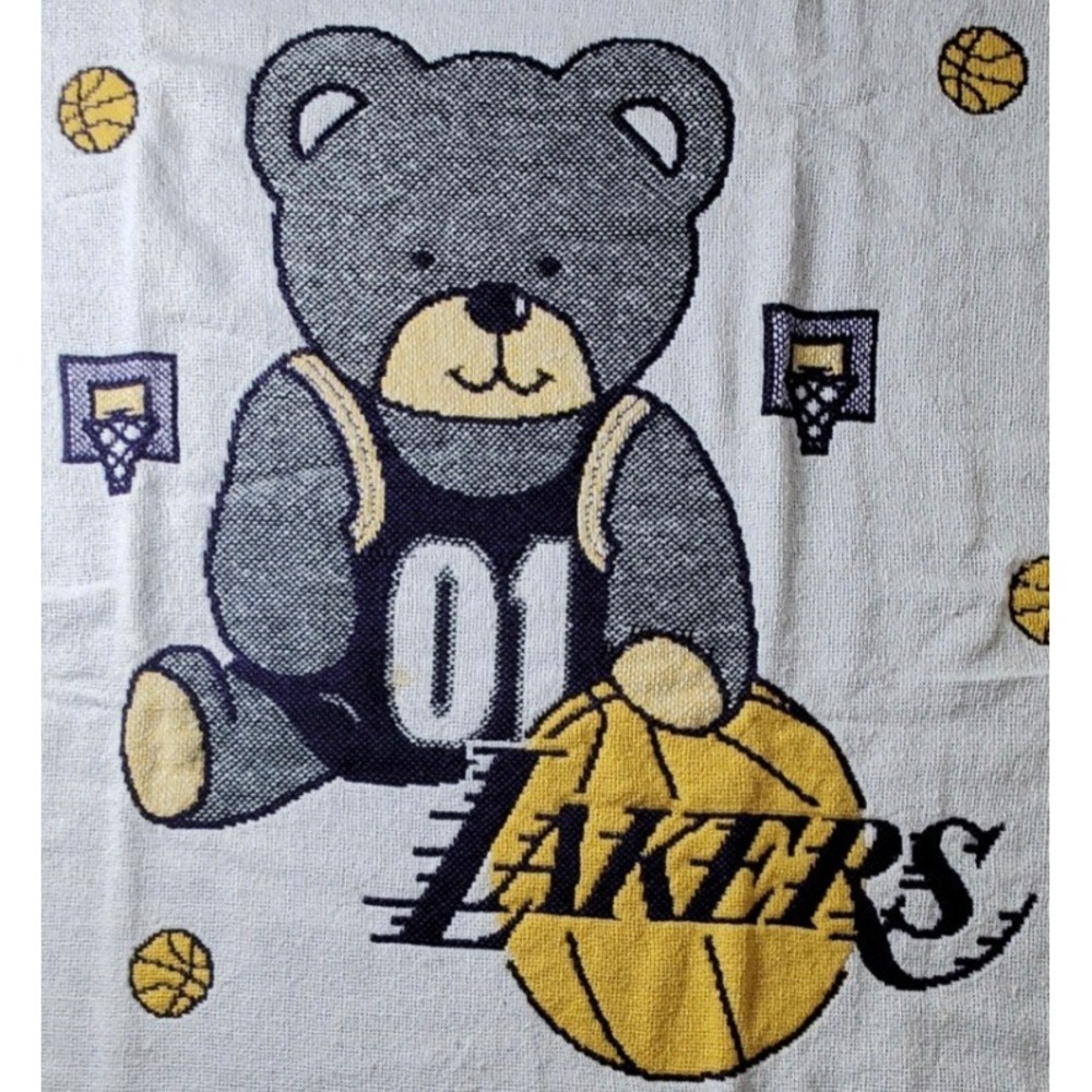 Vintage 90's Los Angeles Lakers Teddy Bear Baby Blanket Northwest Company NBA